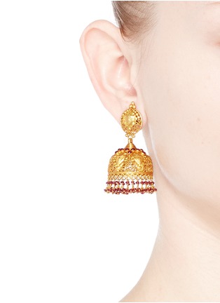 Figure View - Click To Enlarge - AISHWARYA - Ruby 18k yellow gold plated silver dome earrings