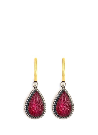 Main View - Click To Enlarge - AISHWARYA - Diamond engraved ruby drop earrings