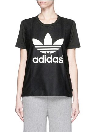 Main View - Click To Enlarge - ADIDAS - Lamb leather front cotton jersey logo T-shirt