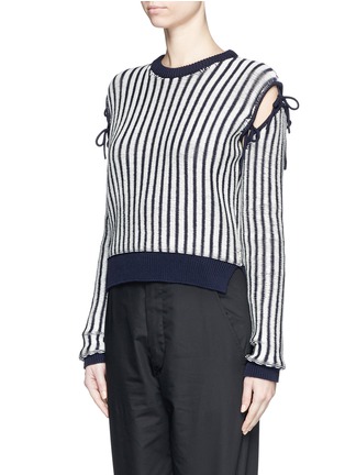 Front View - Click To Enlarge - CÉDRIC CHARLIER - Bow cutout shoulder stripe sweater