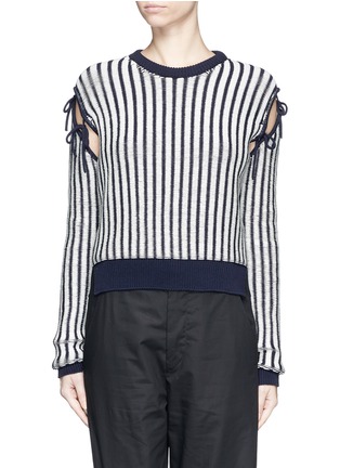 Main View - Click To Enlarge - CÉDRIC CHARLIER - Bow cutout shoulder stripe sweater