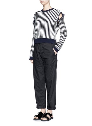 Figure View - Click To Enlarge - CÉDRIC CHARLIER - Bow cutout shoulder stripe sweater