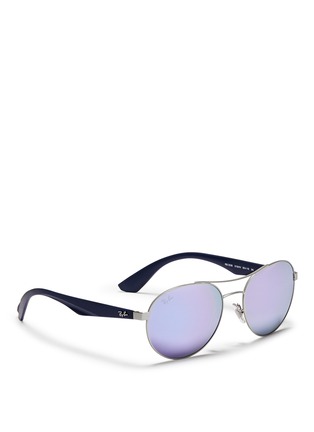 Figure View - Click To Enlarge - RAY-BAN - 'RB3536' metal round aviator mirror sunglasses