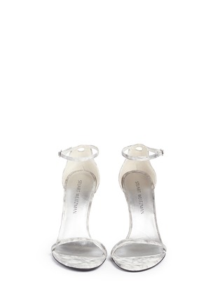 Front View - Click To Enlarge - STUART WEITZMAN - 'Nudist Song' clouded marble print leather sandals