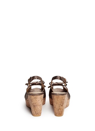 Back View - Click To Enlarge - STUART WEITZMAN - 'Boda Jean' glitter leopard print cork wedge sandals