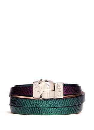 Main View - Click To Enlarge - ALEXANDER MCQUEEN - Triple strap skull leather bracelet