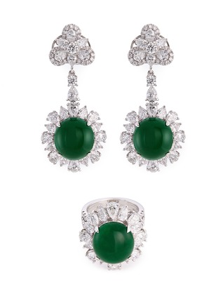 Main View - Click To Enlarge - SAMUEL KUNG - Diamond jade 18k gold earrings and ring set