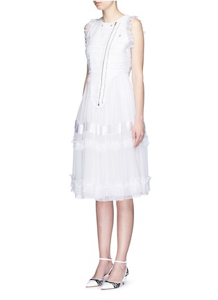 Figure View - Click To Enlarge - GIVENCHY - Silk chiffon ruffle tier tweed sleeveless dress