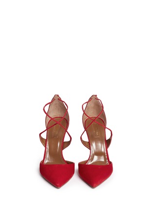 Figure View - Click To Enlarge - AQUAZZURA - 'Matilde' lace-up tie back suede pumps