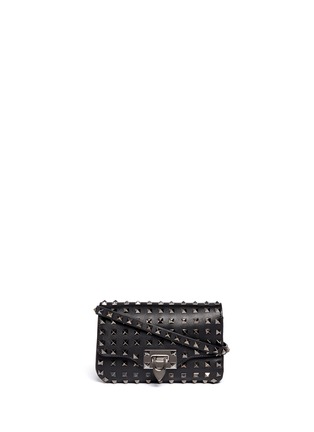 Main View - Click To Enlarge - VALENTINO GARAVANI - 'Rockstud Noir' mini leather flap satchel