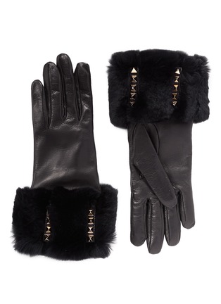 Main View - Click To Enlarge - VALENTINO GARAVANI - 'Rockstud' rabbit fur leather gloves