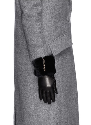 Figure View - Click To Enlarge - VALENTINO GARAVANI - 'Rockstud' rabbit fur leather gloves