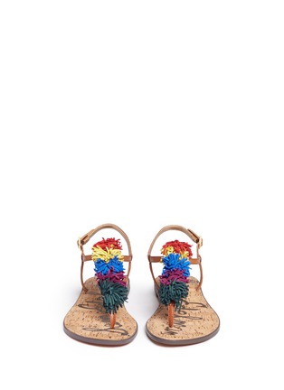 Front View - Click To Enlarge - SAM EDELMAN - 'Gates' suede pompom thong sandals