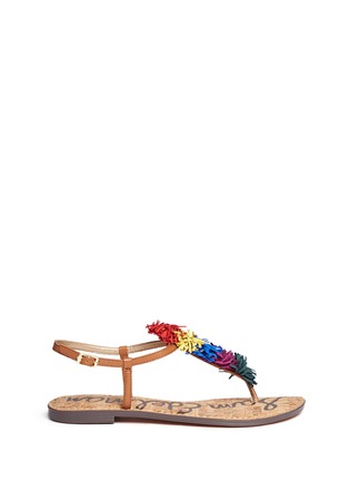 Main View - Click To Enlarge - SAM EDELMAN - 'Gates' suede pompom thong sandals