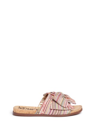 Main View - Click To Enlarge - SAM EDELMAN - 'Henna' stripe bow cork slide sandals