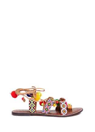 Main View - Click To Enlarge - SAM EDELMAN - 'Lisabeth' pompom beaded lace-up sandals