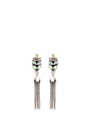 Main View - Click To Enlarge - ANTON HEUNIS - Chain tassel Swarovski crystal leaf stud earrings