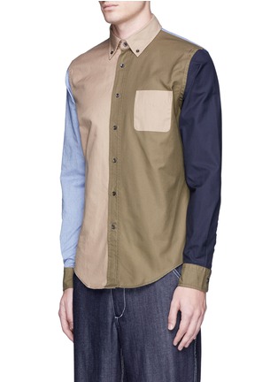 Front View - Click To Enlarge - WOOSTER + LARDINI - Colourblock patchwork cotton Oxford shirt