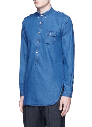 Front View - Click To Enlarge - WOOSTER + LARDINI - Frayed collar chambray tunic shirt