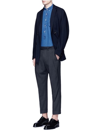 Figure View - Click To Enlarge - WOOSTER + LARDINI - Frayed collar chambray tunic shirt