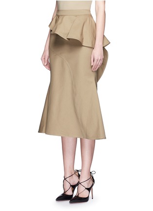 Front View - Click To Enlarge - GIVENCHY - Asymmetric ruffle peplum twill midi trumpet skirt