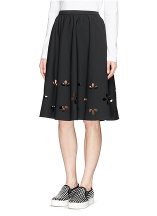 Front View - Click To Enlarge - ELIZABETH AND JAMES - 'Lex' floral perforation stretch skirt