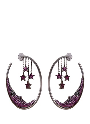 Main View - Click To Enlarge - LYDIA COURTEILLE - Ruby sapphire 18k gold star and moon hoop earrings