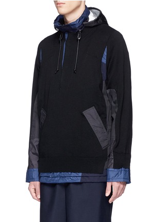 Front View - Click To Enlarge - SACAI - Knit ripstop patchwork hooded jacket