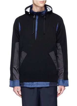 Main View - Click To Enlarge - SACAI - Knit ripstop patchwork hooded jacket
