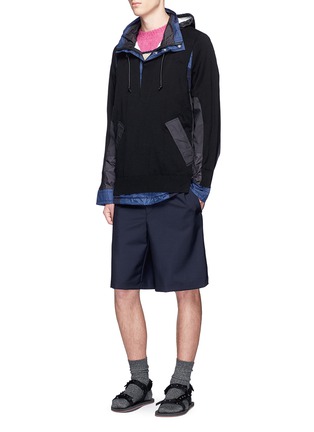 Figure View - Click To Enlarge - SACAI - Knit ripstop patchwork hooded jacket