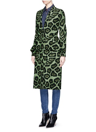 Front View - Click To Enlarge - GIVENCHY - Large button jaguar print peplum dress coat