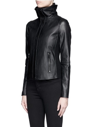 Front View - Click To Enlarge - VINCE - Funnel neck leather moto jacket