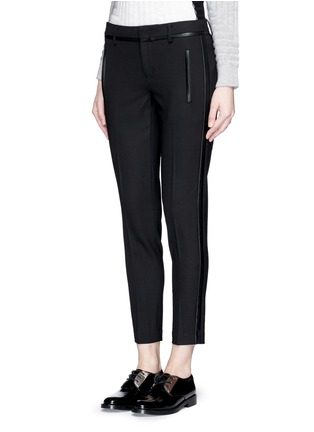 Front View - Click To Enlarge - VINCE - Leather trim cropped wool pants