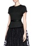 Front View - Click To Enlarge - CHICTOPIA - Circle jacquard belted peplum top