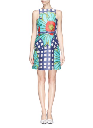 Main View - Click To Enlarge - CHICTOPIA - Floral grid check pinafore dress