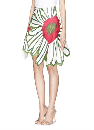 Front View - Click To Enlarge - CHICTOPIA - Illustrated flower patchwork skirt