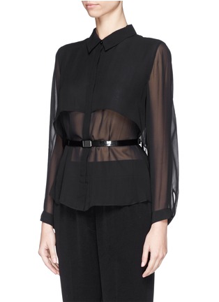 Front View - Click To Enlarge - ARMANI COLLEZIONI - Cape back belted silk blouse