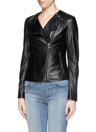 Front View - Click To Enlarge - ARMANI COLLEZIONI - Asymmetric zip leather biker jacket
