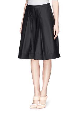 Front View - Click To Enlarge - ARMANI COLLEZIONI - Pleat cotton blend flare skirt