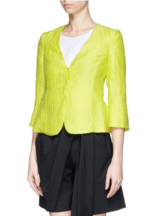 Front View - Click To Enlarge - ARMANI COLLEZIONI - Collarless peplum back cloqué jacket