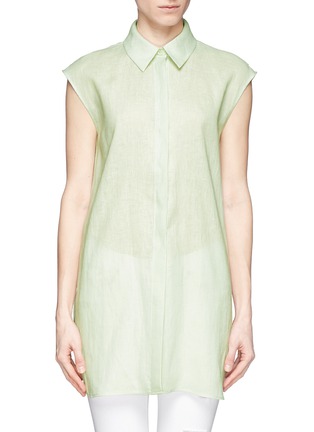 Main View - Click To Enlarge - ARMANI COLLEZIONI - Sleeveless linen shirt dress