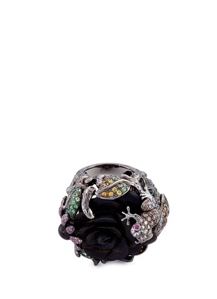 Main View - Click To Enlarge - LYDIA COURTEILLE - 'Rose and Frog' diamond ebony wood ring