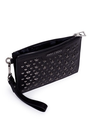 Detail View - Click To Enlarge - JIMMY CHOO - 'Derek' star embellished leather mini zip pouch