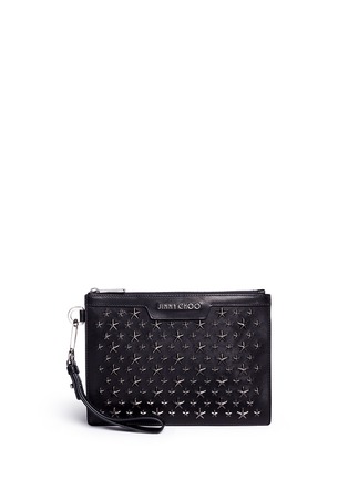 Main View - Click To Enlarge - JIMMY CHOO - 'Derek' star embellished leather mini zip pouch