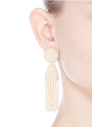 Figure View - Click To Enlarge - OSCAR DE LA RENTA - 'Classic Short' beaded tassel drop clip earrings