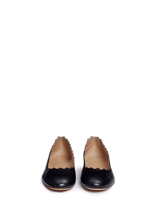 Front View - Click To Enlarge - CHLOÉ - 'Lauren' scalloped leather ballerina flats
