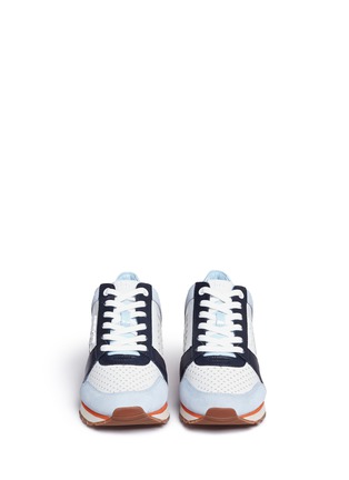 Front View - Click To Enlarge - MICHAEL KORS - 'Billie' perforated colourblock suede and leather sneakers