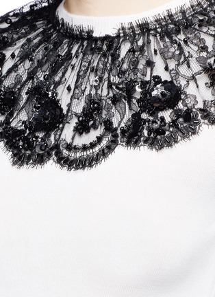 Detail View - Click To Enlarge - OSCAR DE LA RENTA - Sequin floral lace collar virgin wool sweater