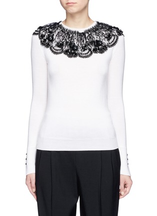 Main View - Click To Enlarge - OSCAR DE LA RENTA - Sequin floral lace collar virgin wool sweater