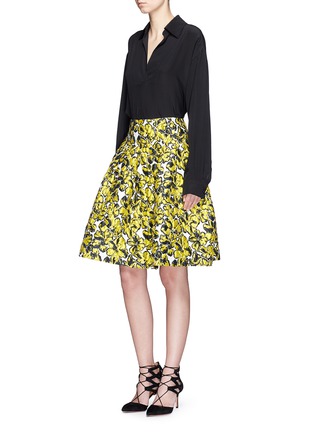 Figure View - Click To Enlarge - OSCAR DE LA RENTA - Floral cloqué jacquard pleated skirt